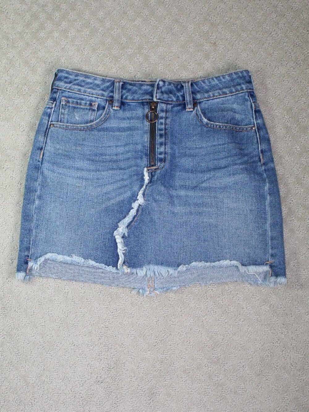 PacSun Denim Mini Skirt Women's Size 24 Blue Medium Wash Raw Hem Distressed